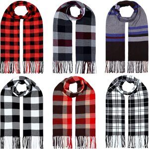 6 Pieces Christmas Buffalo Plaid Scarf Women Shawl Wrap Soft Silky Scarf 2697